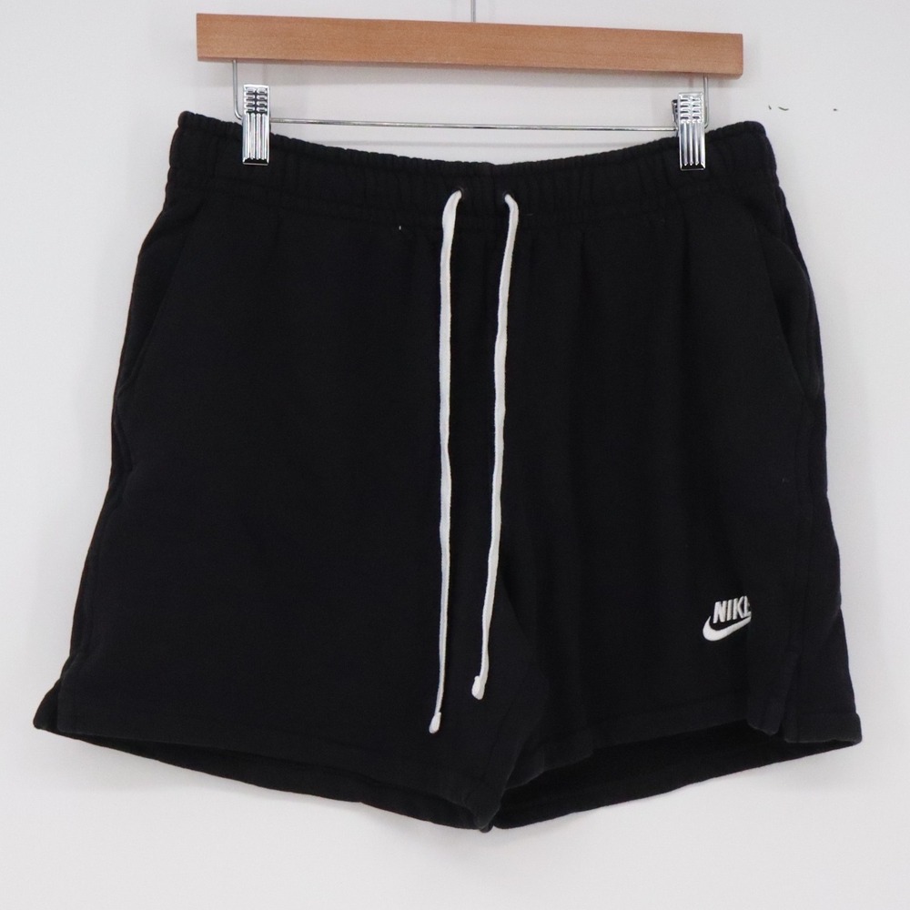 Nike Shorts Mens L Sportswear Club Fleece Black Drawstring Embroidered Excellent